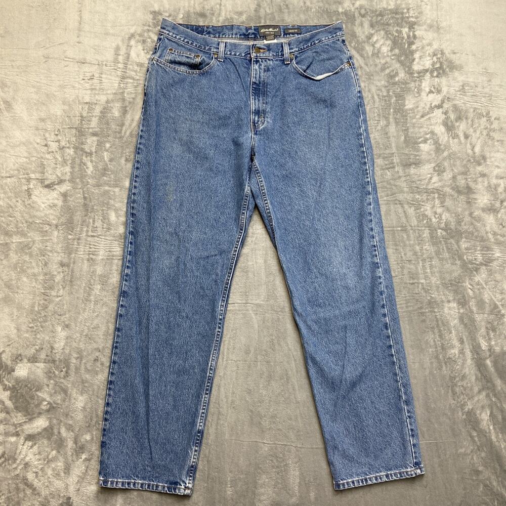 Vintage Eddie Bauer Loose Fit Straight Jeans Men's Size 38x34 Med Blue Denim‎